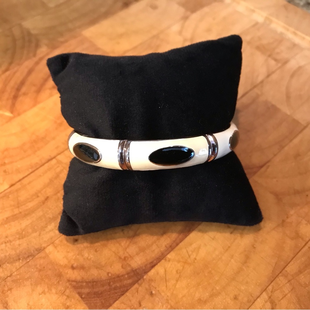 Cream, Black & Silver Spring Open Bangle Bracelet